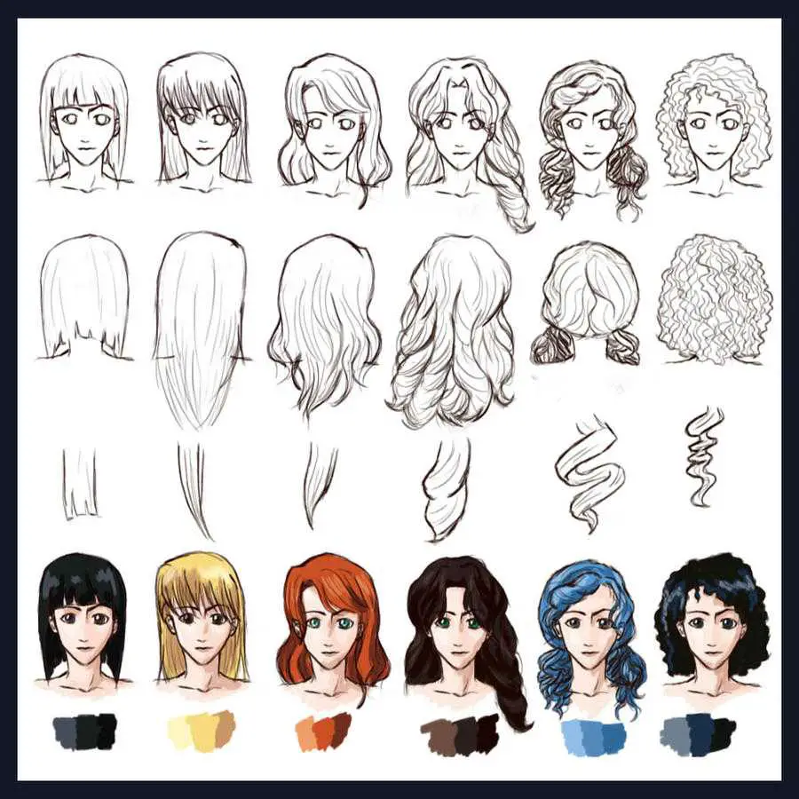 Girl hairstyles drawing reference 24