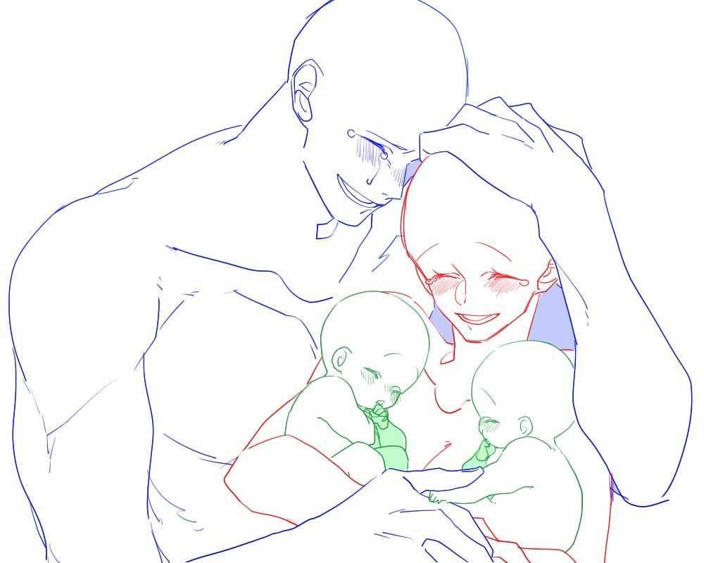 Family Pose Reference Drawing 9