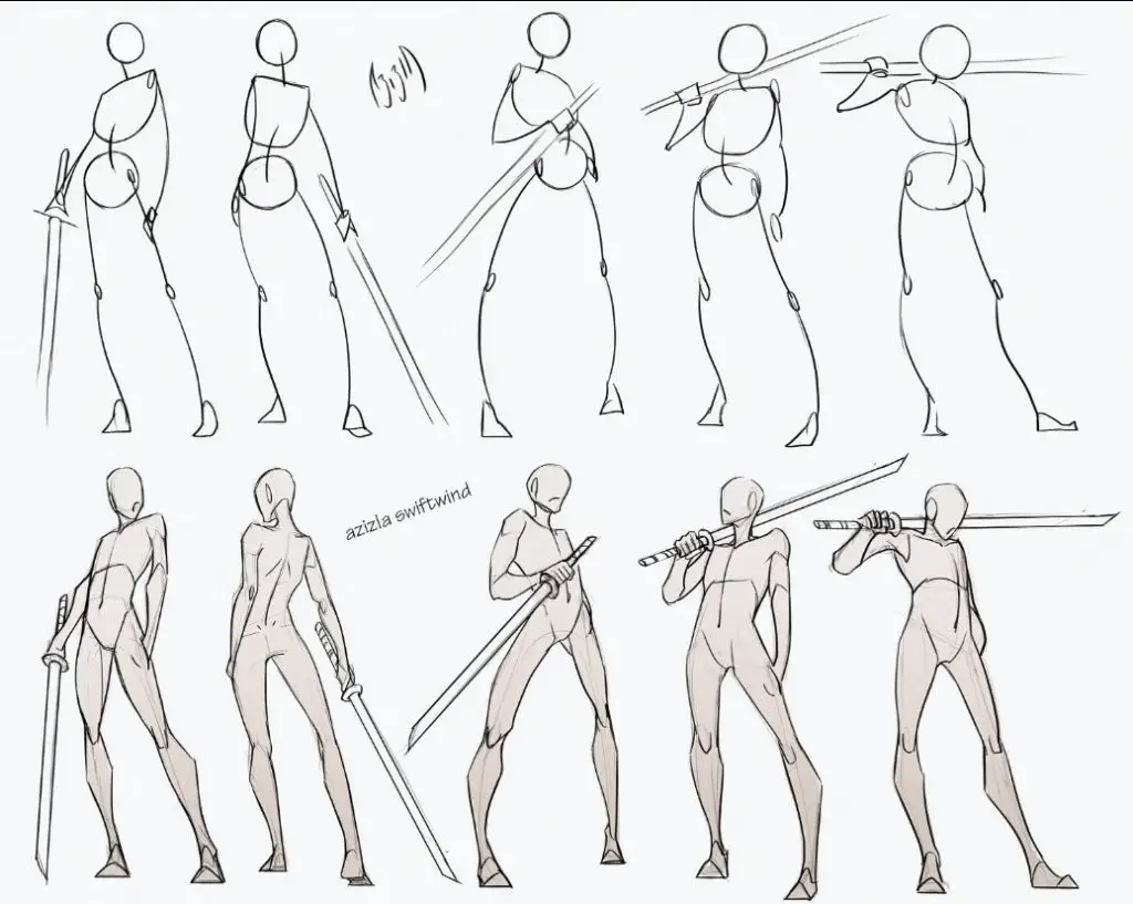 Female Fighting Poses Drawing Reference 3