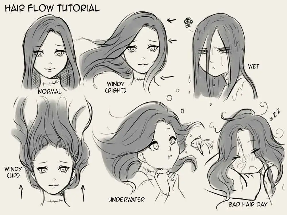Long Hairstyles Drawing Reference 4