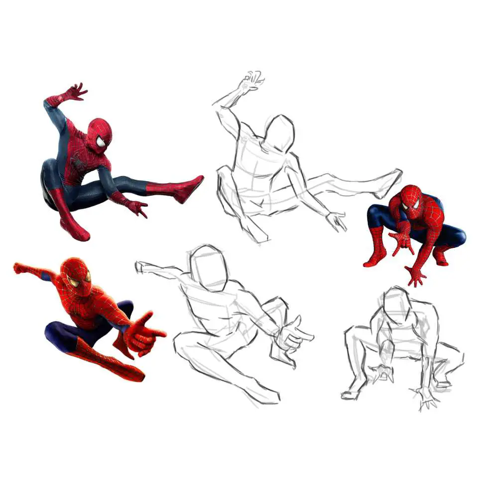 spiderman sketch drawing reference, spiderman drawing reference, spiderman poses drawing reference, spiderman sketches, Spider-Man in jump drawing reference, spider-Man mask, spider man pose reference art, full body spiderman poses drawing, spiderman figure drawing, spiderman pose hand, spiderman pose upside down, spiderman swinging poses 14