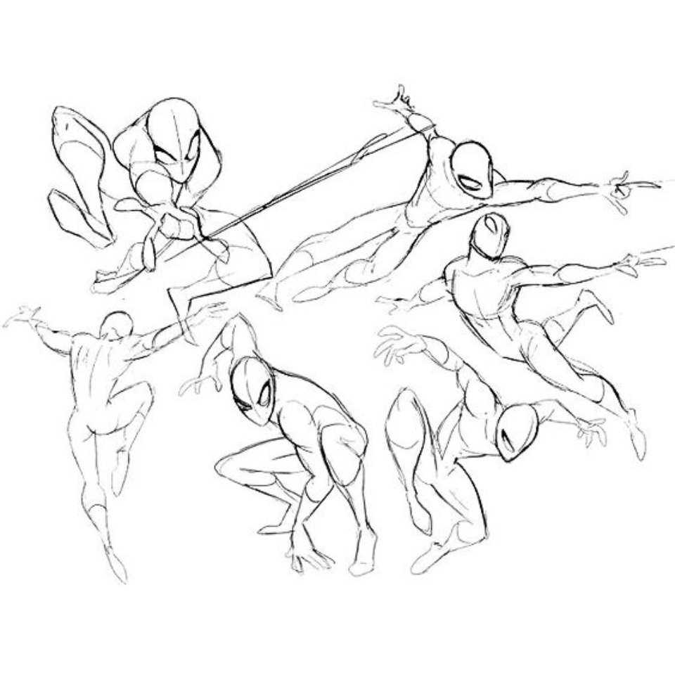 spiderman sketch drawing reference, spiderman drawing reference, spiderman poses drawing reference, spiderman sketches, Spider-Man in jump drawing reference, spider-Man mask, spider man pose reference art, full body spiderman poses drawing, spiderman figure drawing, spiderman pose hand, spiderman pose upside down, spiderman swinging poses 6