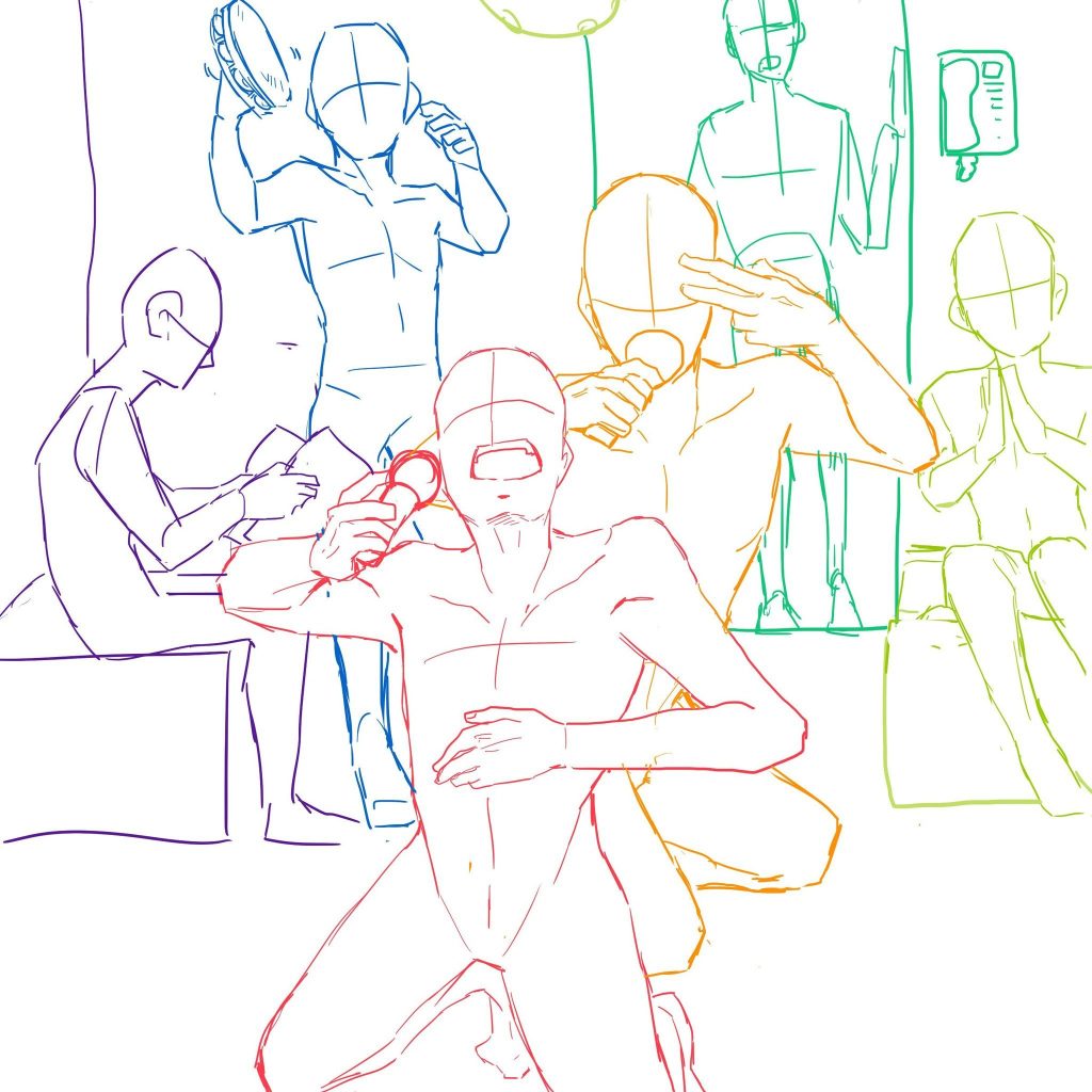 Squad Group Poses Drawing Reference 8
