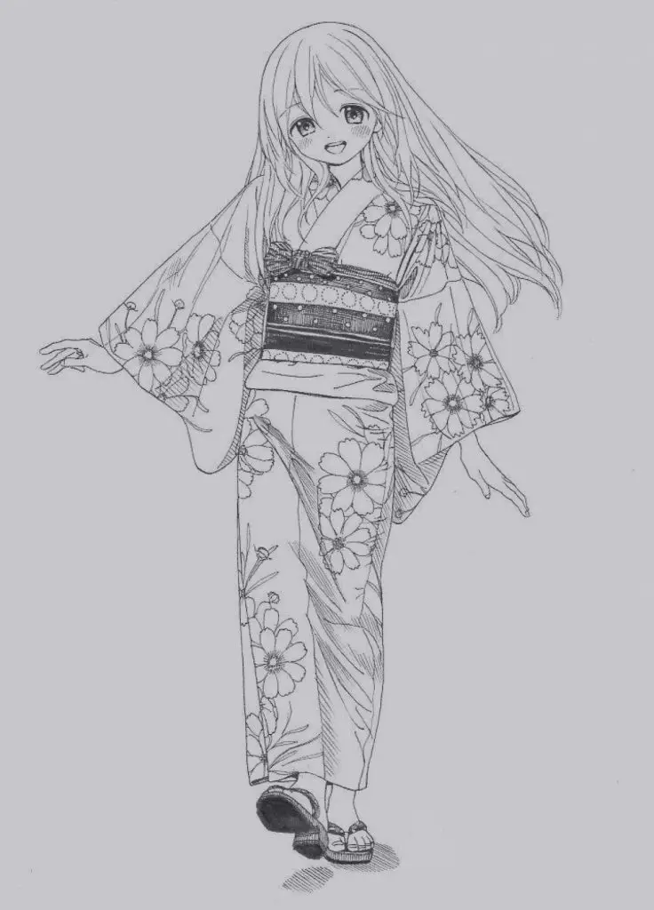 Anime Kimono Drawing 3 736x1024