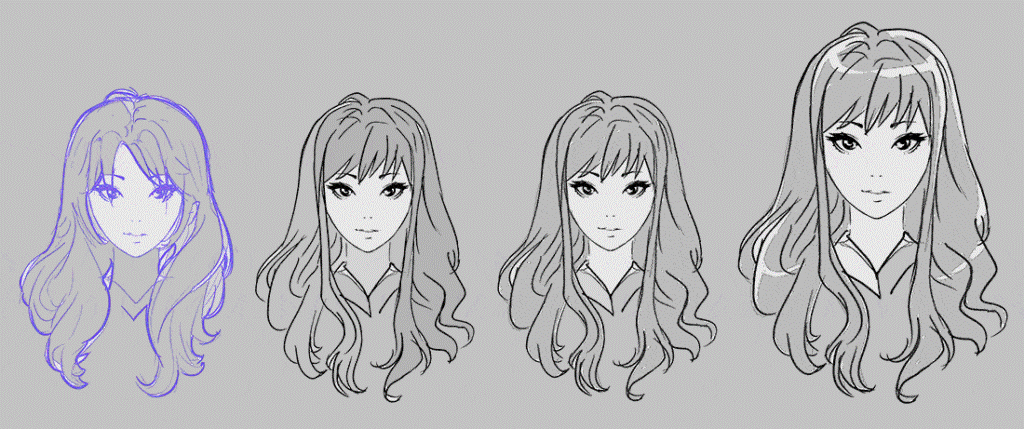 Anime Long Hair Drawing 1