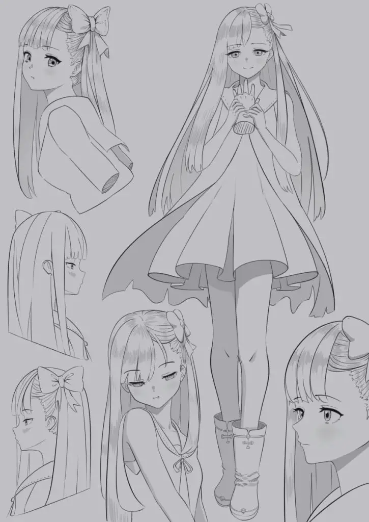 Girl with long hair - Anime Base  Anime poses reference, Anime