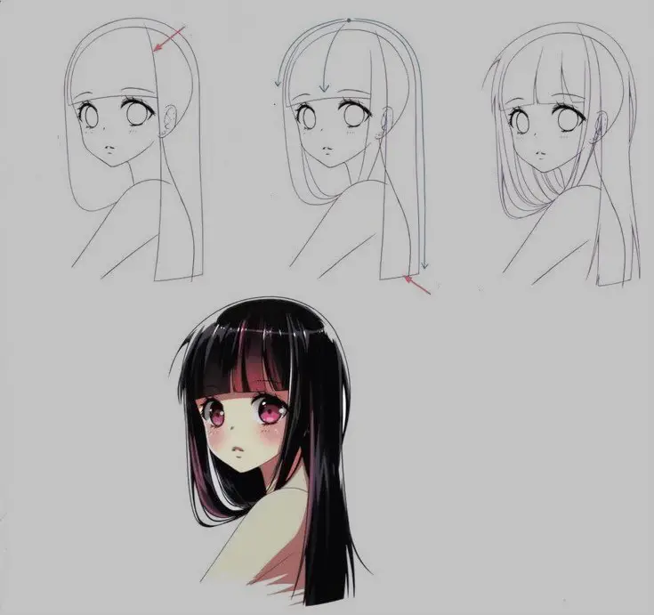 Anime Long Hair Drawing 9